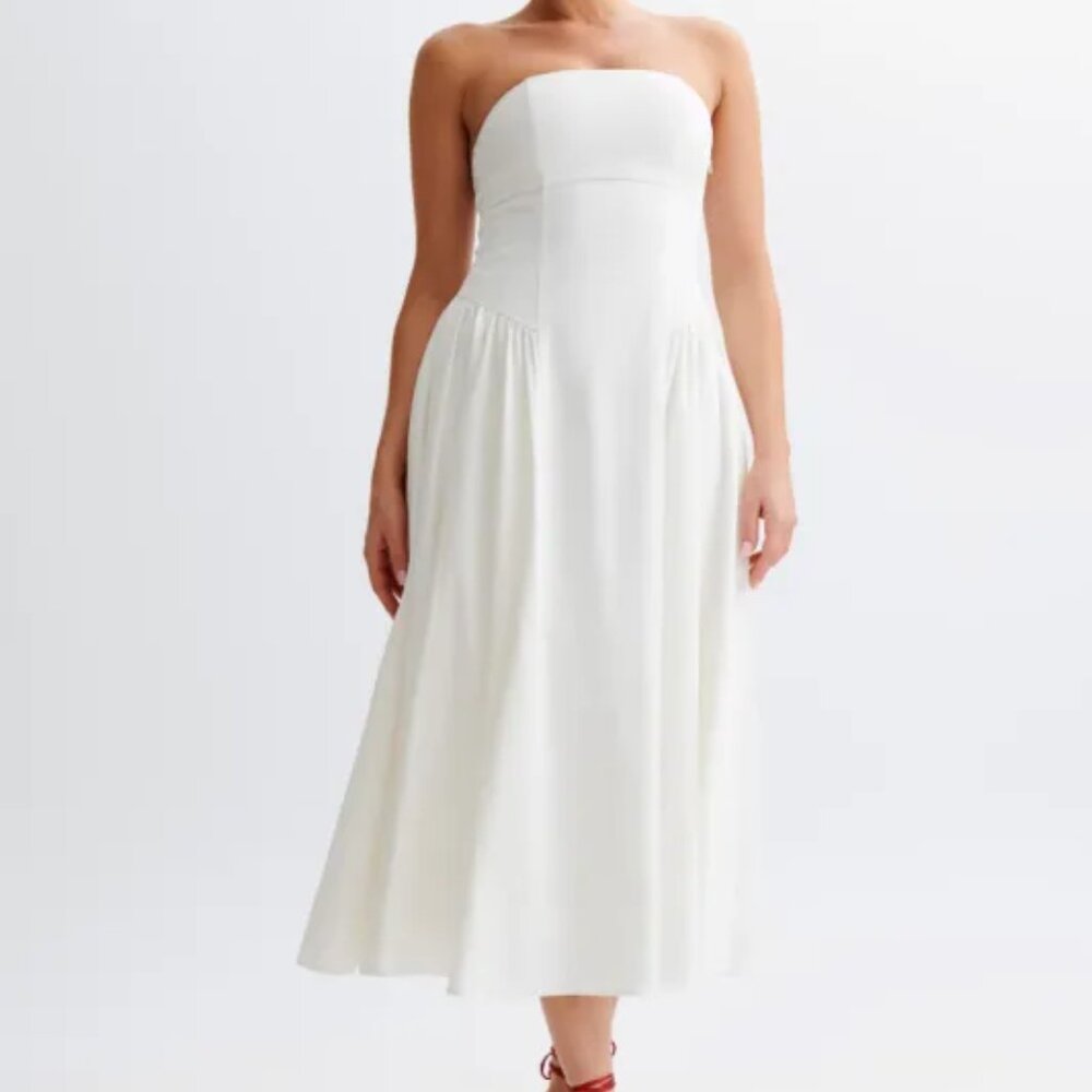 Meshki Carmele Cotton Gathered Midi Dress - White